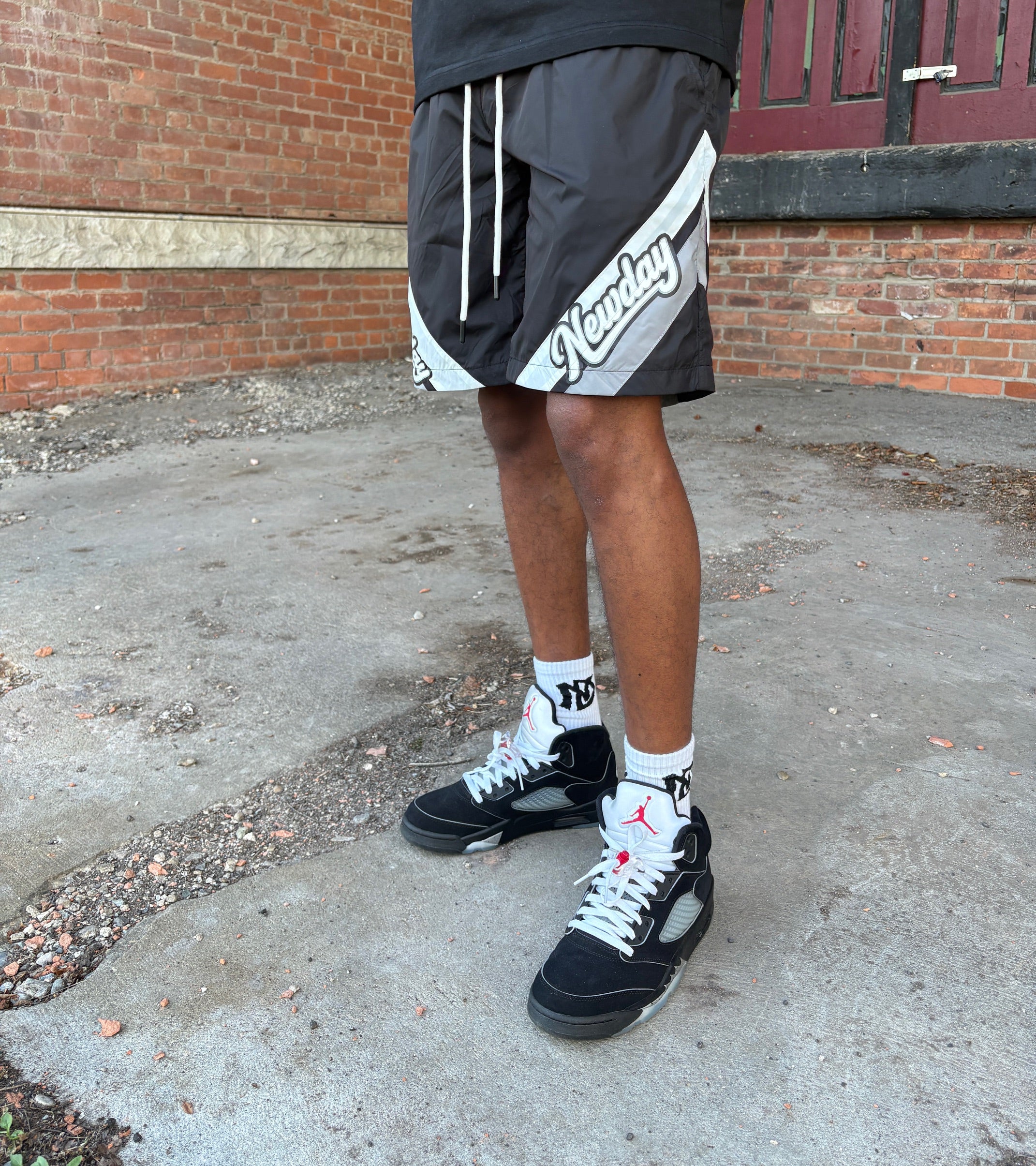 Chevron Panel Nylon Shorts (Black)