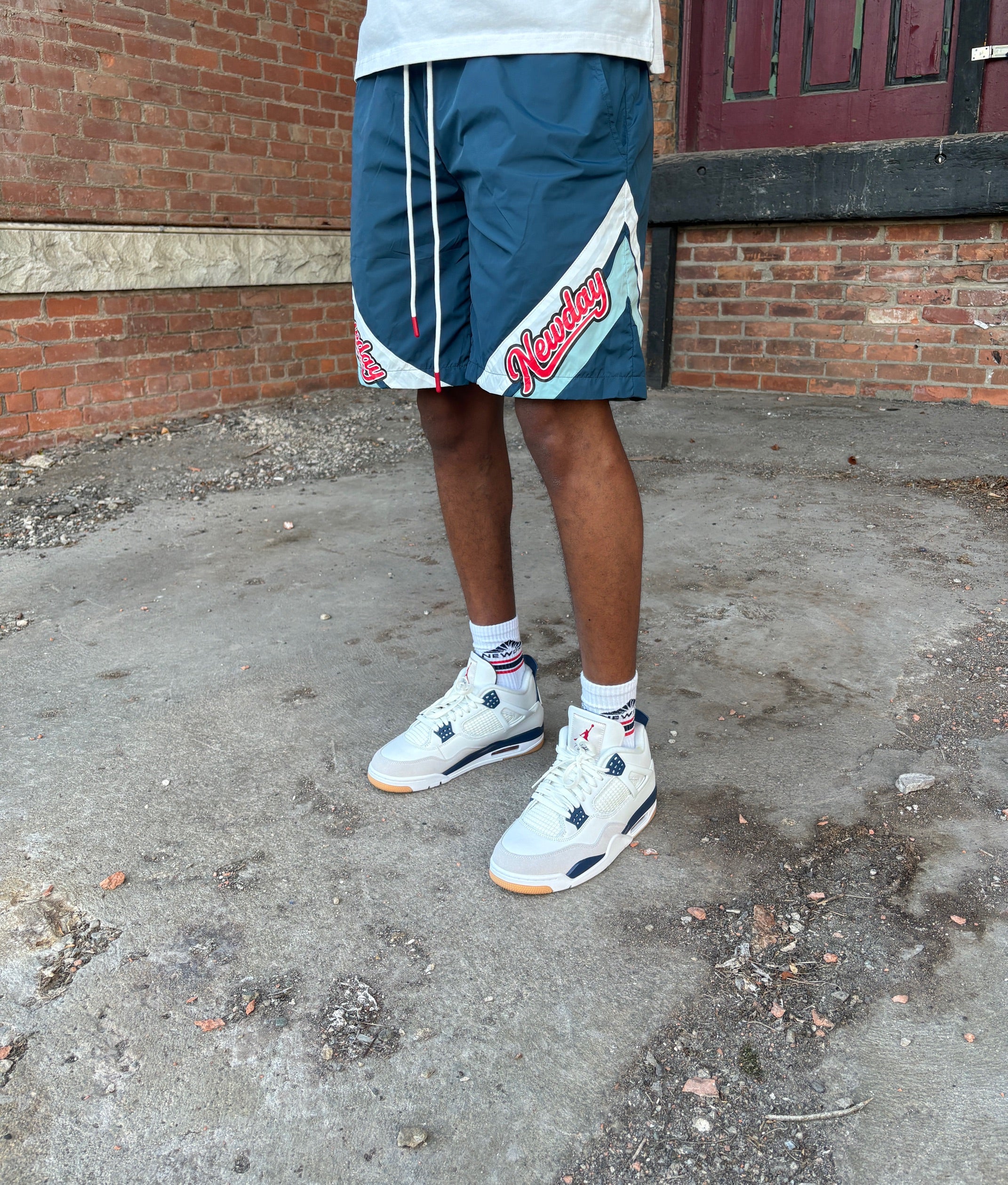 Chevron Panel Nylon Shorts (Navy)
