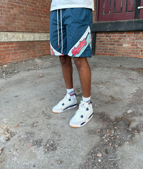 Chevron Panel Nylon Shorts (Navy)