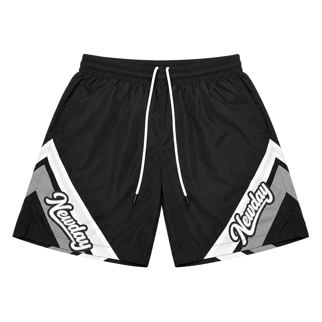Chevron Panel Nylon Shorts (Black)